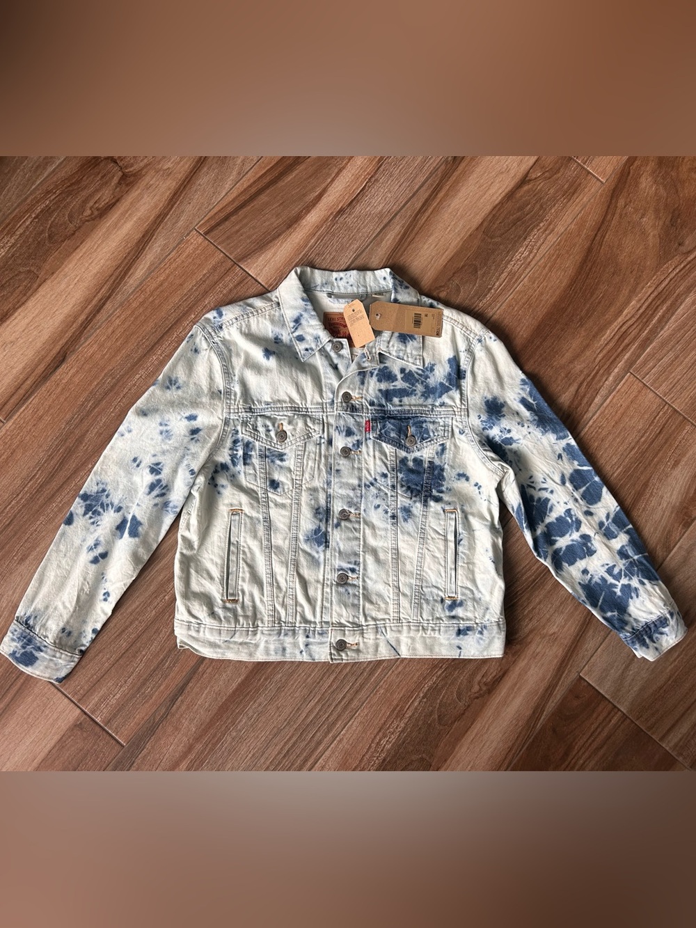 NWT Levis Tie Dye Stone Wash Denim Ex-Boyfriend Trucker Jacket Size Large Cute!